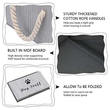 Morezi Canvas Pet Toy and Accessory Storage Bin, Basket Chest Organizer - Perfect for Organizing Pet Toys, Blankets, Leashes and Food - Grey