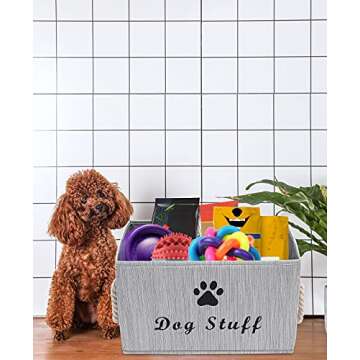 Morezi Canvas Pet Toy and Accessory Storage Bin, Basket Chest Organizer - Perfect for Organizing Pet Toys, Blankets, Leashes and Food - Grey