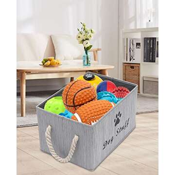 Morezi Canvas Pet Toy and Accessory Storage Bin, Basket Chest Organizer - Perfect for Organizing Pet Toys, Blankets, Leashes and Food - Grey