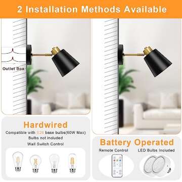 Odnora Wireless Wall Sconces Set of 2 with Remote Control