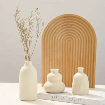 Porceluxe Beige Vase Set of 3 - Modern Farmhouse Decor | Ceramic Vases for Home | Small Vases for Fl...