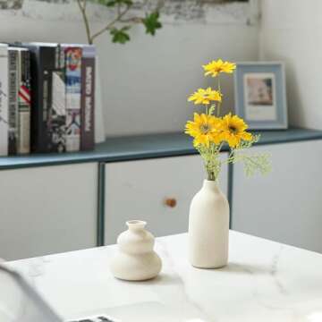 Porceluxe Beige Vase Set of 3 - Modern Farmhouse Decor | Ceramic Vases for Home | Small Vases for Flowers, Pampas Grass & Centerpieces | Rustic Boho Elegance for Table & Shelf Decorations