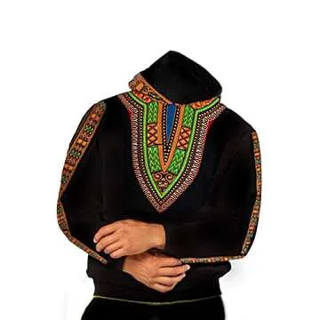 Black Hoodie - Dashiki Hoodie Premium Quality Hoodies | Unisex Hoodies African Fashion (12, Green Dashiki)