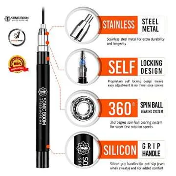 Epitomie Fitness Sonic Boom M2 High Speed Jump Rope - Self-Locking Design, 360 Degree Spin, Silicone...