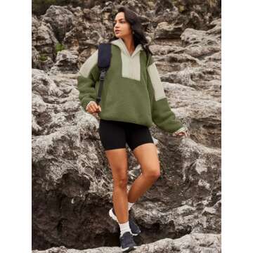 Panadila Womens Fleece Pullover Fuzzy Jacket Quarter Zip Hoodie Sherpa Sweater Oversized Cozy Sweats...