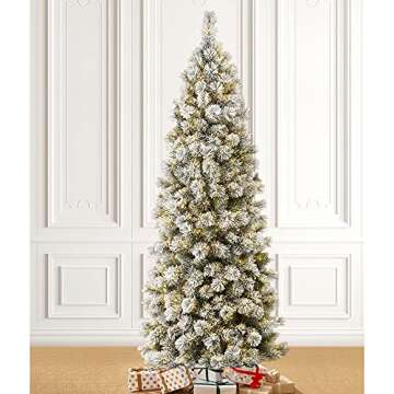 7.5ft Pre-Lit Flocked Pencil Pine Artificial Christmas Tree with 350 Warm White Lights