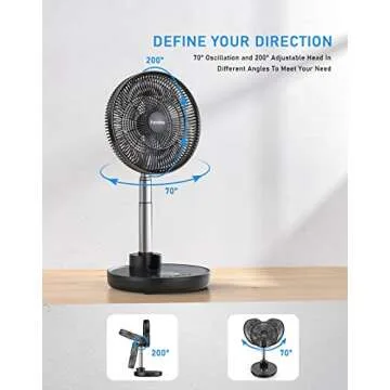 FARADAY Oscillating Standing Fan 12” Foldable Portable Quiet Floor Fan 12000mAh Rechargeable Pedestal Fan with Remote, Timer Setting, Height Adjustable Foldaway Fan for Bedroom Home Office, 6 Speed