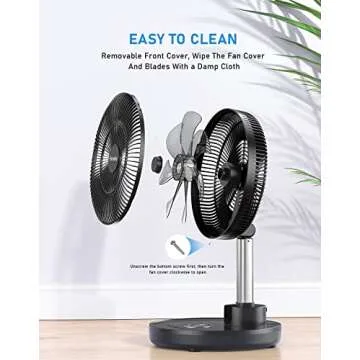 FARADAY Oscillating Standing Fan 12” Foldable Portable Quiet Floor Fan 12000mAh Rechargeable Pedestal Fan with Remote, Timer Setting, Height Adjustable Foldaway Fan for Bedroom Home Office, 6 Speed