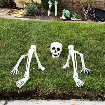 FUN LITTLE TOYS Groundbreaker Skeleton for Halloween Full Size, Scary Poseable Skull Hand Parts for Outdoor Yard Garden Lawn Graveyard Cemetery Creepy Stakes Decor Haunted House Party Supplies Props