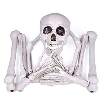 FUN LITTLE TOYS Groundbreaker Skeleton for Halloween Full Size, Scary Poseable Skull Hand Parts for Outdoor Yard Garden Lawn Graveyard Cemetery Creepy Stakes Decor Haunted House Party Supplies Props