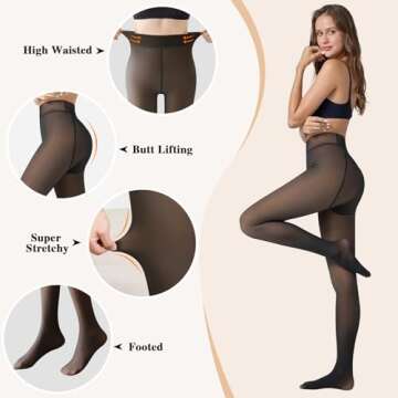 OEAK 2 Pairs Womens Fleece Lined Tights Fake Translucent Pantyhose Thermal Opaque High Waisted Warm Legging Pants Footed Sheer Tights 300g Fake Translucent Black + Coffee L/XL