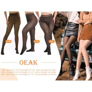 OEAK 2 Pairs Womens Fleece Lined Tights Fake Translucent Pantyhose Thermal Opaque High Waisted Warm Legging Pants Footed Sheer Tights 300g Fake Translucent Black + Coffee L/XL