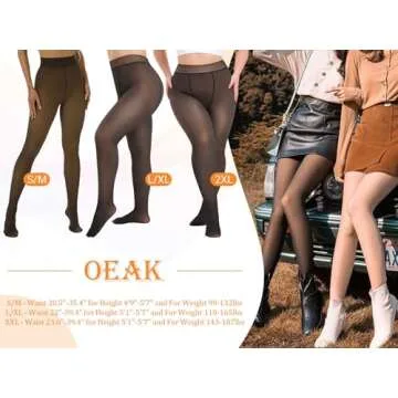 OEAK 2 Pairs Womens Fleece Lined Tights Fake Translucent Pantyhose Thermal Opaque High Waisted Warm Legging Pants Footed Sheer Tights 300g Fake Translucent Black + Coffee L/XL