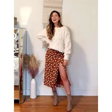 Vamtac Womens Oversized Sweaters Cable Knit Crewneck Cream Casual Vintage Loose Pullover Beige Woven Tops