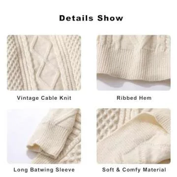 Vamtac Womens Oversized Sweaters Cable Knit Crewneck Cream Casual Vintage Loose Pullover Beige Woven Tops