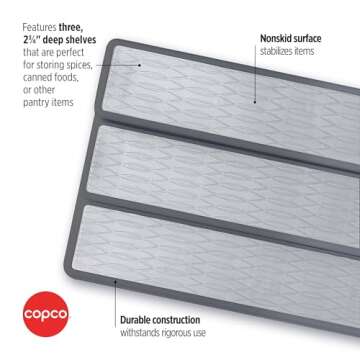 Copco Non-Skid 3-Tier Spice Pantry Kitchen Cabinet Organizer, 15-Inch, Charcoal