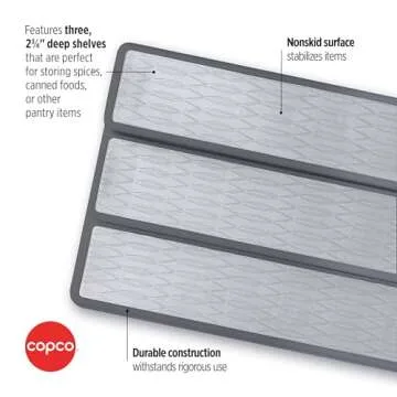 Copco Non-Skid 3-Tier Spice Pantry Kitchen Cabinet Organizer, 15-Inch, Charcoal