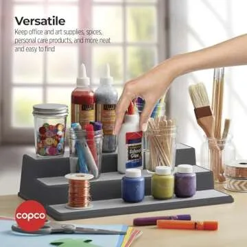 Copco Non-Skid 3-Tier Spice Pantry Kitchen Cabinet Organizer, 15-Inch, Charcoal