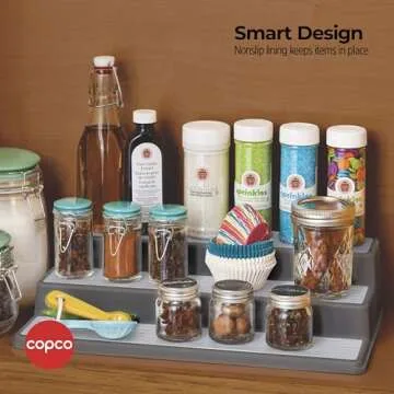Copco Non-Skid 3-Tier Spice Pantry Kitchen Cabinet Organizer, 15-Inch, Charcoal