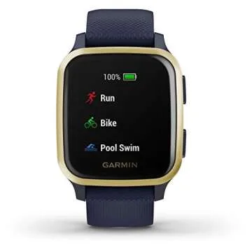 Garmin Venu Sq Music, GPS Smartwatch with Bright Touchscreen Display, Features Music and Up to 6 Days of Battery Life, Light Gold and Navy Blue