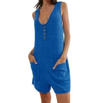 Tongmingyun Women's Casual Summer Short Jumpsuits Loose Sleeveless Ribbed Scoop Neck Sweater Overall...