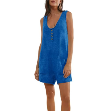 Tongmingyun Women's Casual Summer Short Jumpsuits Loose Sleeveless Ribbed Scoop Neck Sweater Overall Jumpsuit with Pockets
