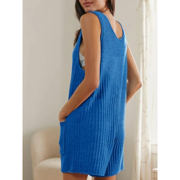 Tongmingyun Women's Casual Summer Short Jumpsuits Loose Sleeveless Ribbed Scoop Neck Sweater Overall Jumpsuit with Pockets