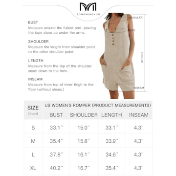 Tongmingyun Women's Casual Summer Short Jumpsuits Loose Sleeveless Ribbed Scoop Neck Sweater Overall Jumpsuit with Pockets