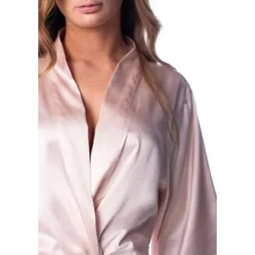 Pretty Robes Silk Satin Robes for Women Short Kimono Robe for Brides and Bridesmaids Wedding and Bridal Party Loungewear (Blush, L/XL)