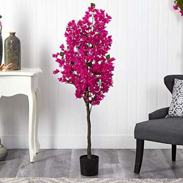 Nearly Natural Bougainvillea Artificial Tree - 5ft Tall Indoor Decor
