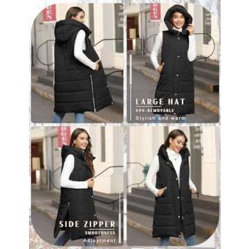 HEEKPEK Womens Puffer Vest Winter Hooded Sleeveless Zip Up Long Puffy Jacket Warm Thick Quilted Coats with Pockets(Black,M)