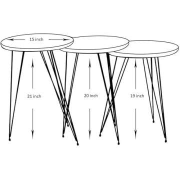 PAK HOME Set of 3 High Gloss Gold Nesting End Tables Round Wood Stacking Coffee Side Accent Table wi...