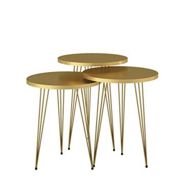 PAK HOME Set of 3 High Gloss Gold Nesting End Tables Round Wood Stacking Coffee Side Accent Table with Metal Legs for Living Room, Home Office, Nightstands for Bedroom