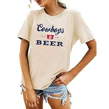 Country Music Cowboy Shirt Women Vintage Concert Tees Funny Western Rodeo Graphic Short Sleeve Tops T-Shirt Beige