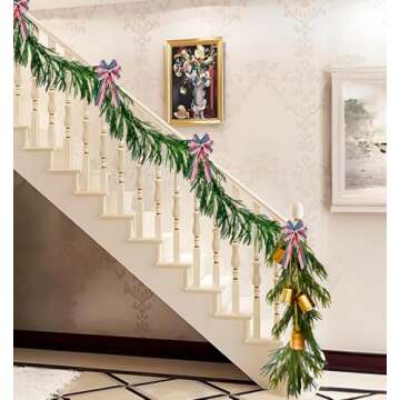 Artificial Norfolk Pine Garlands, Christmas Garlands, Green Artificial Greenery Garland, Real Touch Artificial Faux Greenery Garland for Holiday Indoor Outdoor Decor (9Ft)