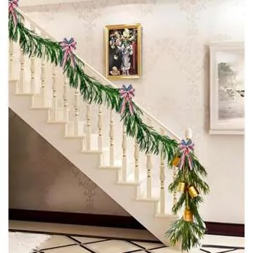 Artificial Norfolk Pine Garlands, Christmas Garlands, Green Artificial Greenery Garland, Real Touch Artificial Faux Greenery Garland for Holiday Indoor Outdoor Decor (9Ft)