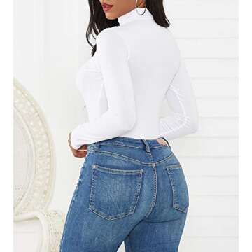 American Trends Women's Shapewear Bodysuit Black Long Sleeve Turtleneck Bodysuit for Women Shapewear Bodysuit Jumpsuit White Medium