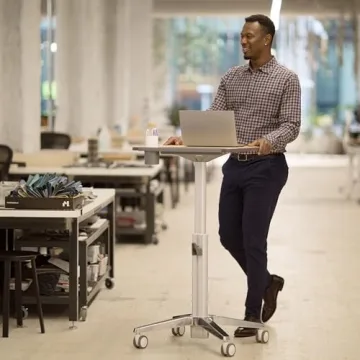 Ergotron – Mobile Standing Desk, Adjustable Height Small Rolling Laptop Computer Sit Stand Desk with Wheels for Classroom, Office, Medical or Home Use – Adjusts from 29 to 45 Inches – Maple