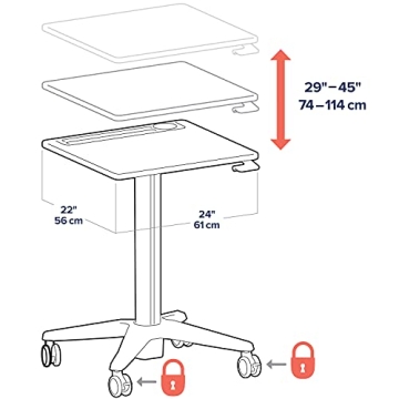 Ergotron – Mobile Standing Desk, Adjustable Height Small Rolling Laptop Computer Sit Stand Desk with Wheels for Classroom, Office, Medical or Home Use – Adjusts from 29 to 45 Inches – Maple