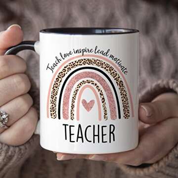 YouNique Designs Teachers Mug, 11 Ounces, Teacher Appreciation Cup, Virtual Teacher Coffee Mug, Best Teacher Mug for Women from Student, Teacher Aide Mug (Black Handle)