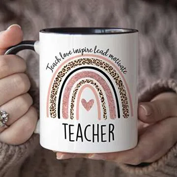 YouNique Designs Teachers Mug, 11 Ounces, Teacher Appreciation Cup, Virtual Teacher Coffee Mug, Best Teacher Mug for Women from Student, Teacher Aide Mug (Black Handle)