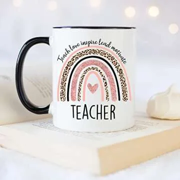 YouNique Designs Teachers Mug, 11 Ounces, Teacher Appreciation Cup, Virtual Teacher Coffee Mug, Best Teacher Mug for Women from Student, Teacher Aide Mug (Black Handle)