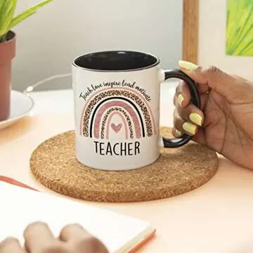 YouNique Designs Teachers Mug, 11 Ounces, Teacher Appreciation Cup, Virtual Teacher Coffee Mug, Best Teacher Mug for Women from Student, Teacher Aide Mug (Black Handle)