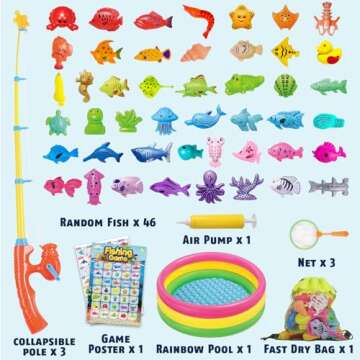 CozyBomB™ Magnetic Fishing Toys Game Set for Kids | Water Table Bathtub Kiddie Pool Party & Pole R...