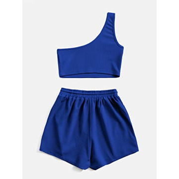 Verdusa Women's One Shoulder Tank Lounge Shorts Set Royal Blue