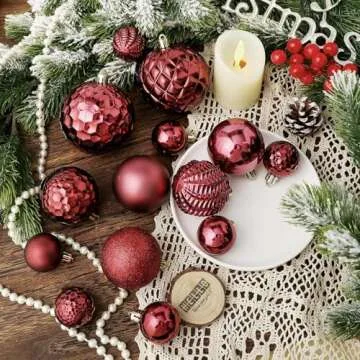 Christmas Balls Ornaments -36pcs Shatterproof Christmas Tree Decorations with Hanging Loop for Xmas Tree Wedding Holiday Party Home Decor,6 Styles in 3 Sizes(Burgundy)