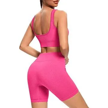 TWFRHC Women's Workout Sets Ribbed Tank 2 Piece Seamless High Waist Gym Outfit Yoga Shorts Sets