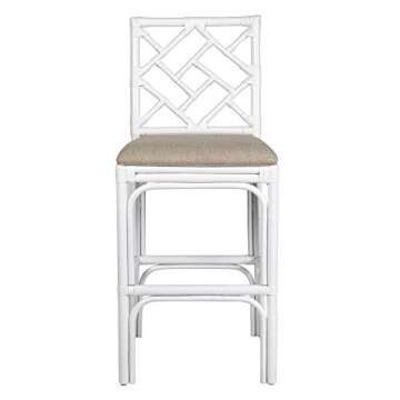 Elegant Handcrafted White Rattan Bar Stool - Elsa