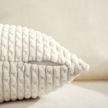 Fancy Homi 2 Packs Boho Cream Decorative Throw Pillow Covers 18x18 Inch for Couch Bed Sofa, Modern Farmhouse Home Decor, Soft Cute Plush Corduroy Cushion Case 45x45 CM