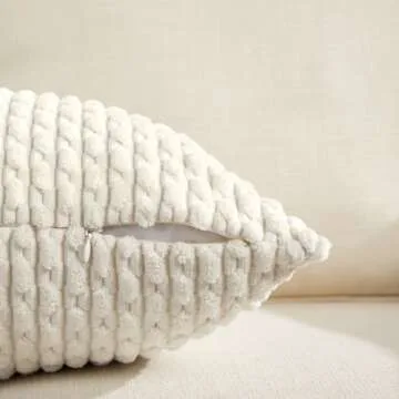 Fancy Homi 2 Packs Boho Cream Decorative Throw Pillow Covers 18x18 Inch for Couch Bed Sofa, Modern Farmhouse Home Decor, Soft Cute Plush Corduroy Cushion Case 45x45 CM
